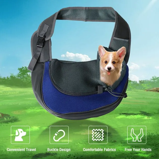 Dog Carrier Pet Puppy Backpack Travel Tote Sling Bag Mesh Hands Free Shoulder Blue Large