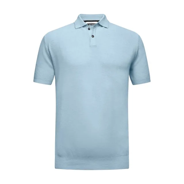 Cotton Cashmere Polo Shirt Cancale In Fine Pique Stitch Light Blue