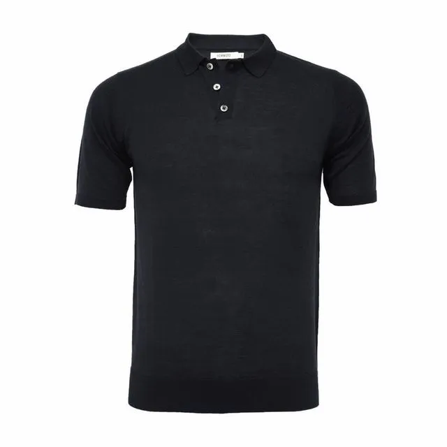 Silk Polo Shirt 3 Buttons Deep Black