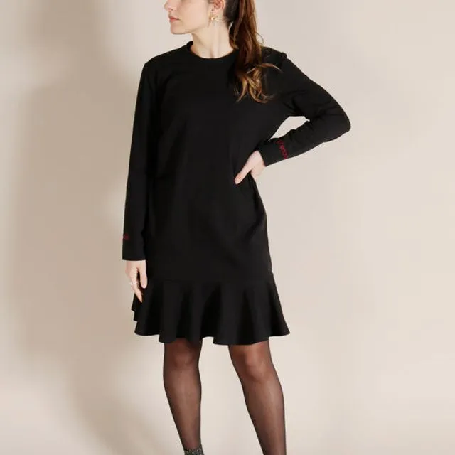 Maise Peplum Organic Cotton Eco Dress - Black (Single Unit)