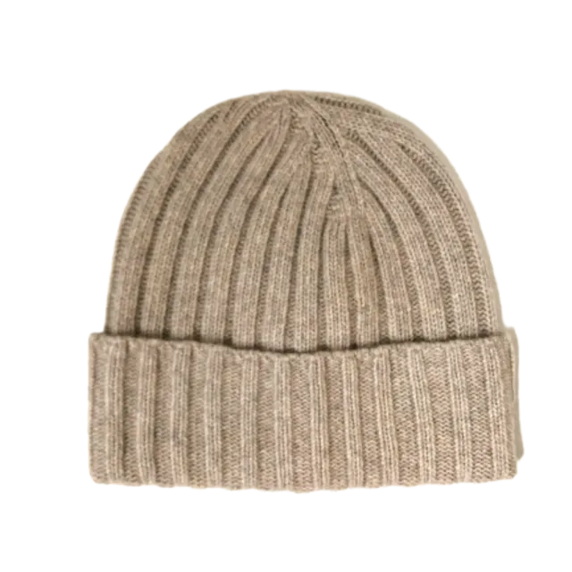 Cashmere Double Ribbed Turn up Beanie Prato Camel