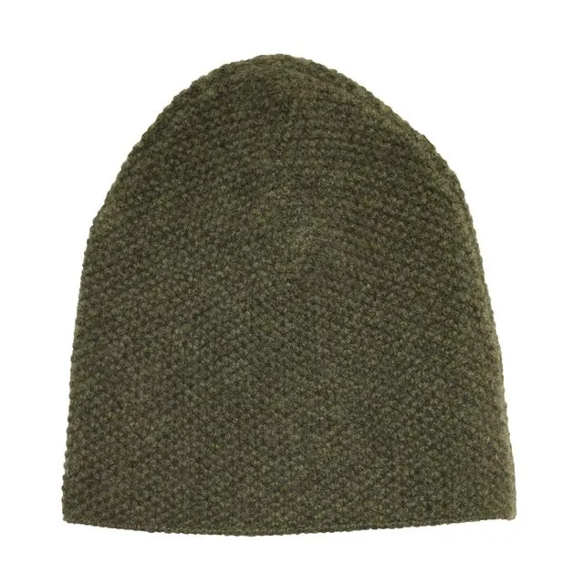 Heavy Seed Stitch Knitted Cashmere Beanie Soldeu Army Green