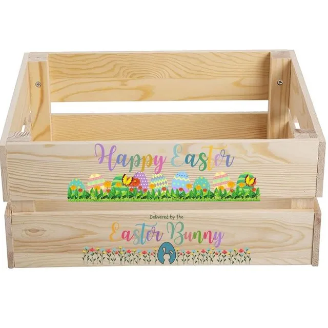 Second Ave Easter Bunny Wooden Crate Box Easter Egg Treat Children Hamper Gift