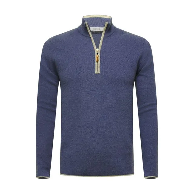 Jeans Grey Cashmere Zip Neck Sweater Verbier in Pique Stitch