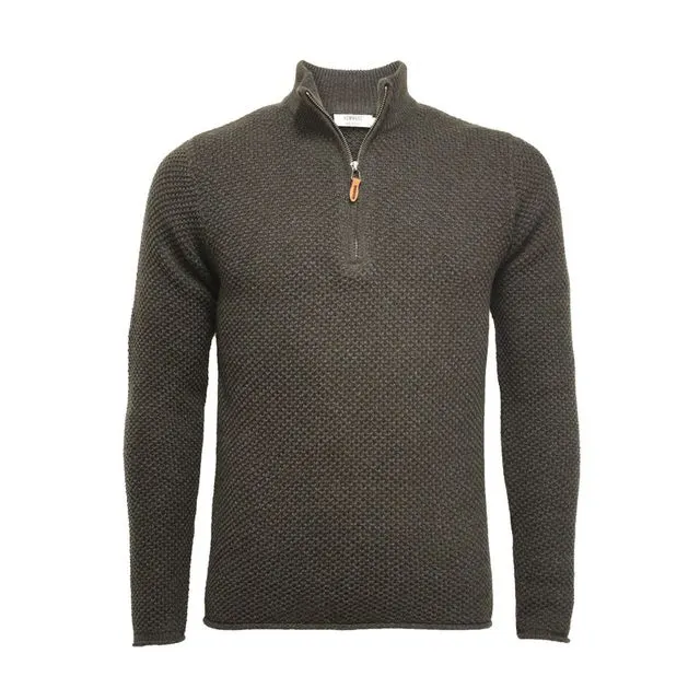 Cashmere Half Zipper Sweater in Honey Comb Stitch Berrara