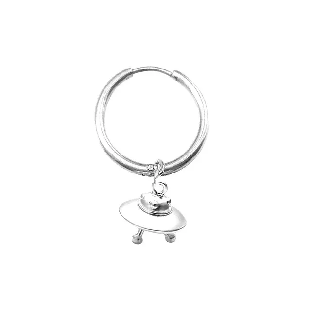 FLYING SAUCER SILVER CHARM HOOP EARRING / HAIR ACCESSORY