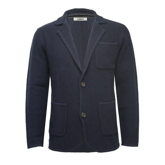 Navy Knitted Seed Stitch Jacket Tura