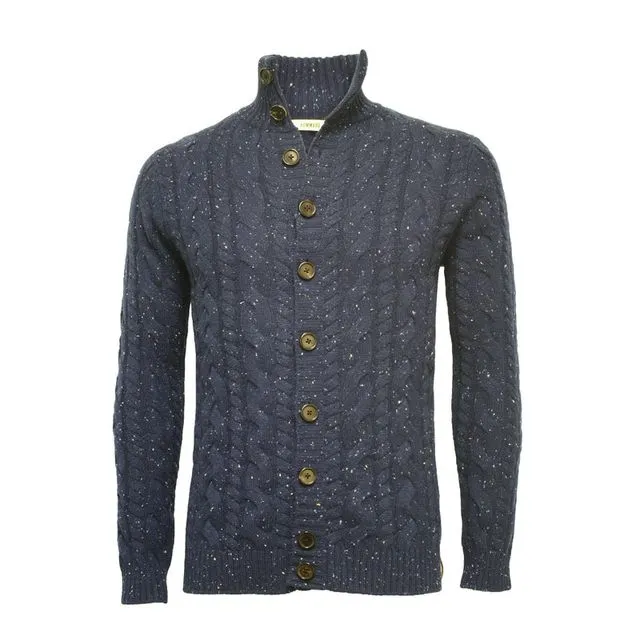 Donegal Blue Cashmere Cable Cardigan