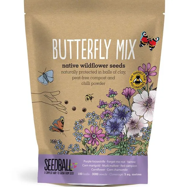 Five Wildflower Seedball Butterfly Mix Packets