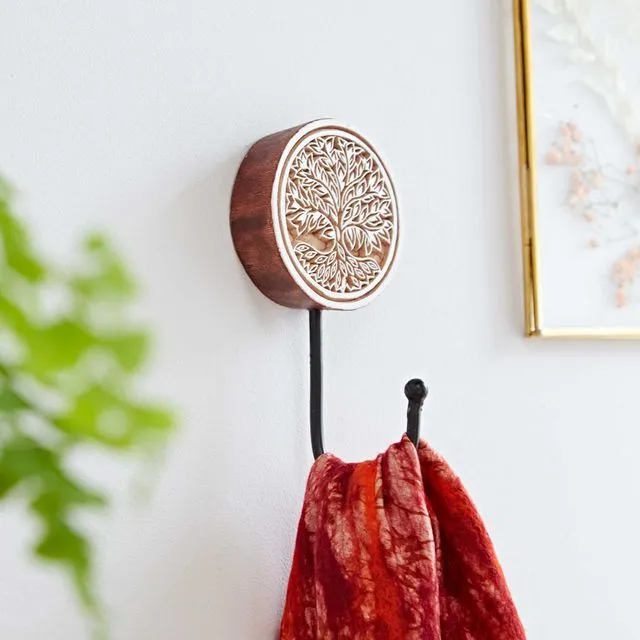 Carved Wooden Wall Hook - Tree of Life