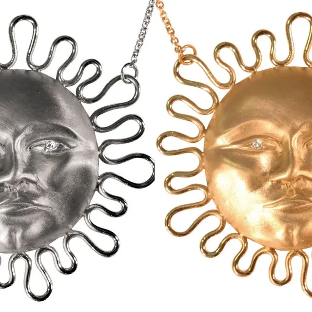 Someone to Watch Over Me- Swirley Sun Necklace-14K Gold with Diamond Eyes