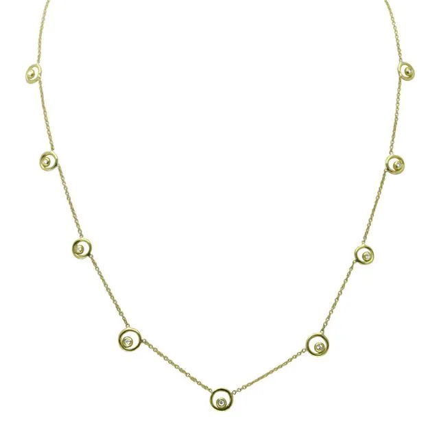 Karma Chain- 18K Gold with Ripples of Diamonds: Station Necklace