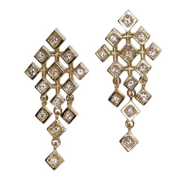 Pyramid Diamond Squares-Earrings-18K Gold