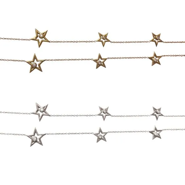 Stars-Chain of Stars Necklace-18K gold with diamonds