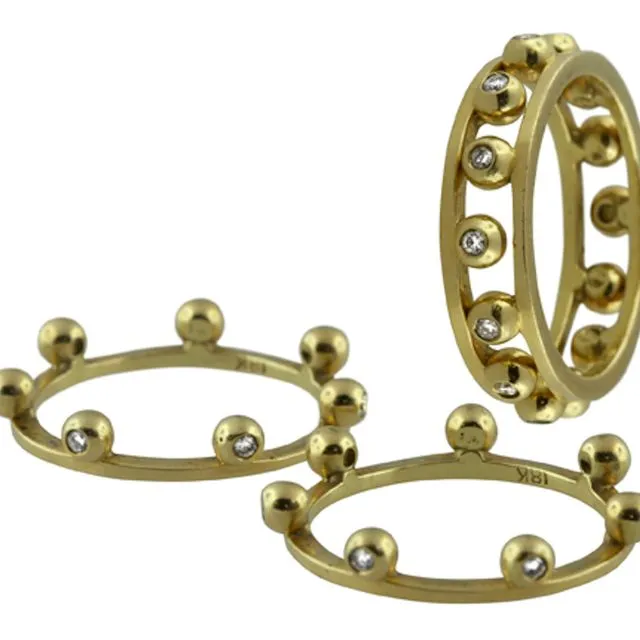 Crown Stacking Ring-Hugging dots-18K Gold & Diamonds- Narrowest Version