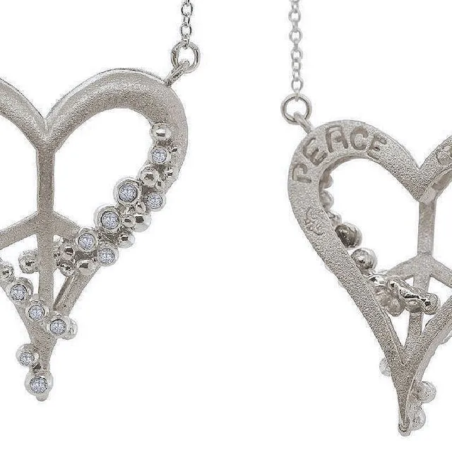 Peace of Heart Necklace- Small- Sterling Silver with Overflowing Diamonds