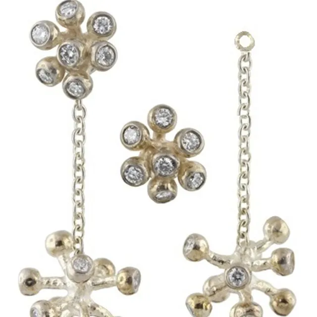 Fireworks Starburst earrings-Sterling Silver with diamonds.