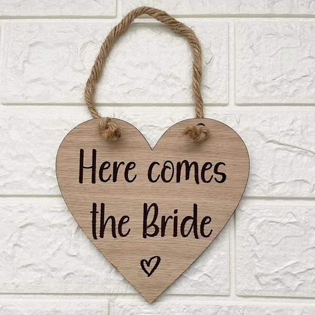 Wooden Here Comes The Bride Heart
