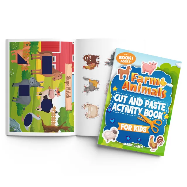 Farm Animals Cut and Paste Activity Book for Kids - Book 1