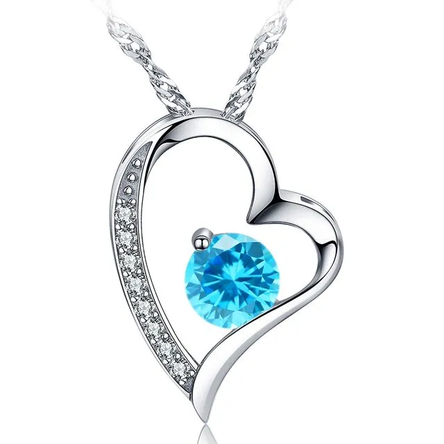 White Gold Filled Created Aquamarine Heart Pendant Necklace