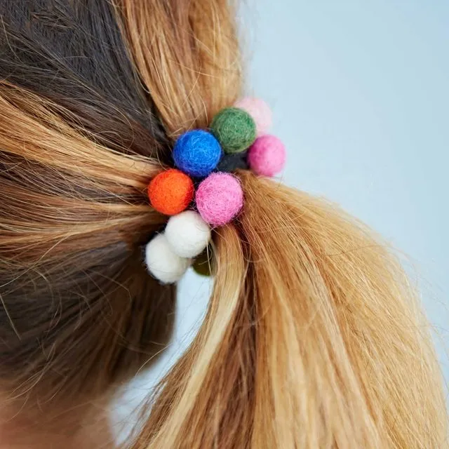 Multicoloured Felt 14 Ball Hair Band / Bobble