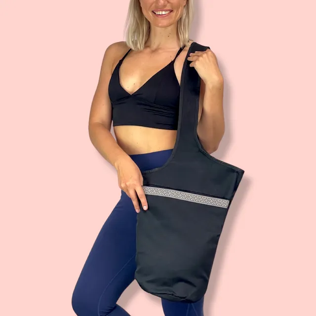 Yoga Mat Carrying Tote Bag with Large Pockets Black
