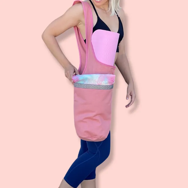 Yoga Mat Carrying Tote Bag with Large Pockets Pink
