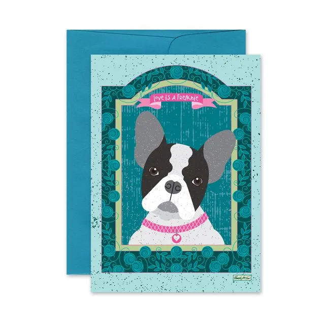 Love Is A Frenchie French Bulldog Dog Blank Greeting Card- (Pack of 6)