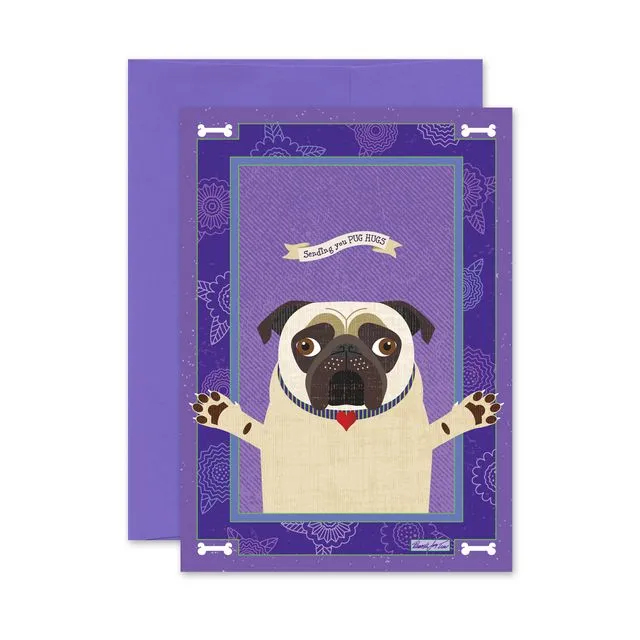Pug Hugs Dog Greeting Card- (Pack of 6)