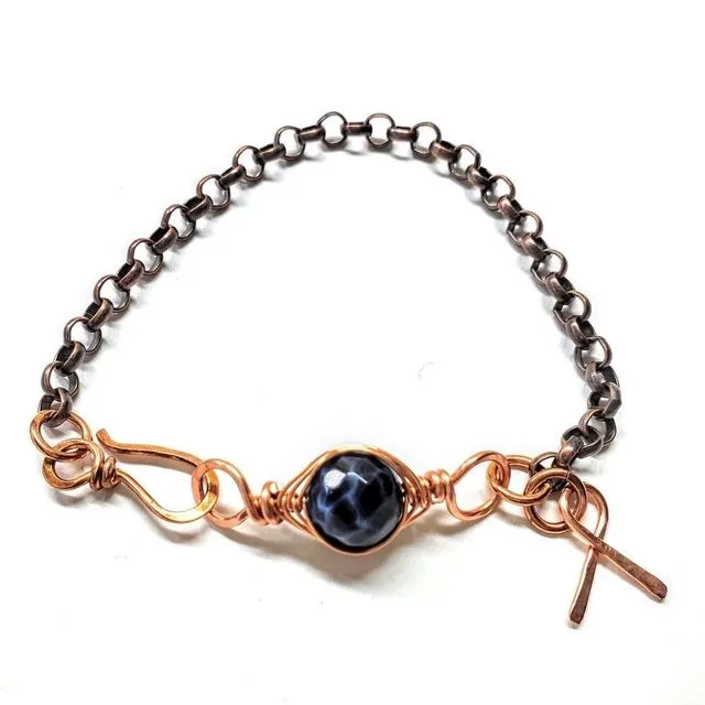Copper Herringbone Wrap Child Abuse Awareness Ribbon Chain Bracelet