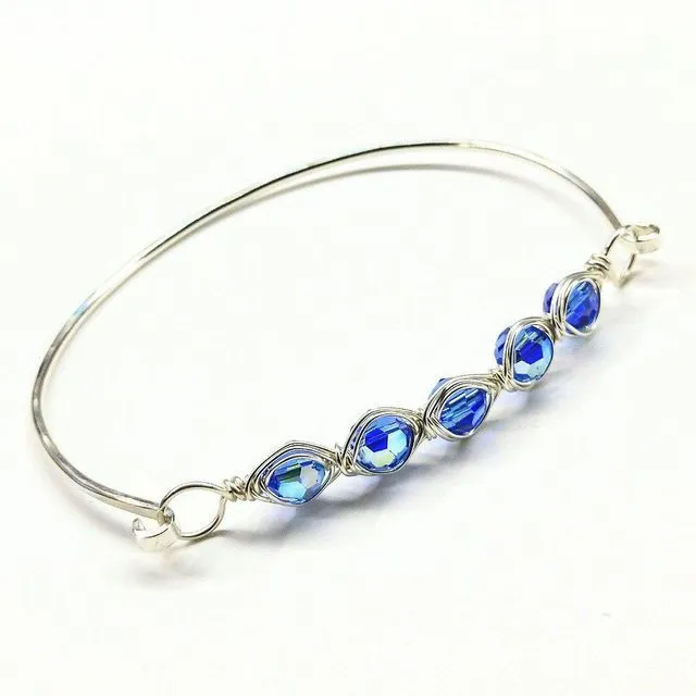 X-Large Swarovski Crystal Bar Bangle Bracelet - Sapphire Blue