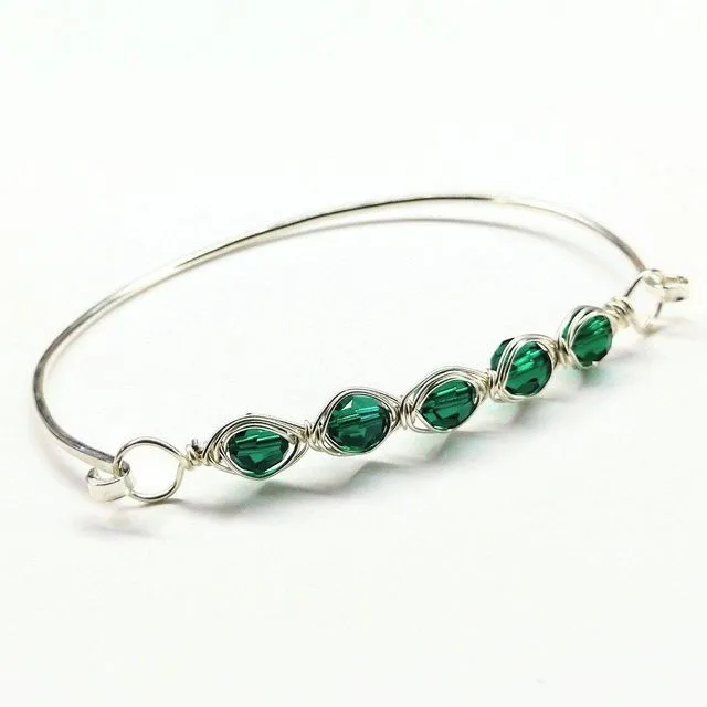 X-Large Swarovski Crystal Bar Bangle Bracelet - Emerald