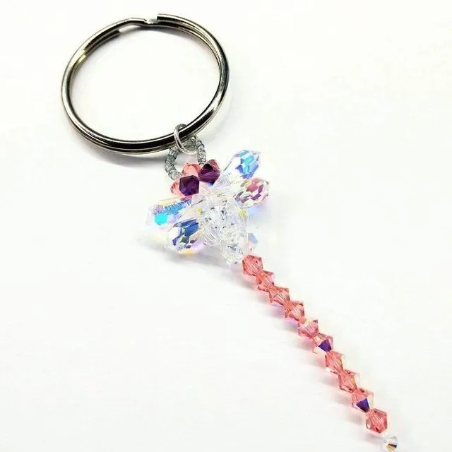 Swarovski Crystal Rose Peach Dragonfly Key Chain Charm