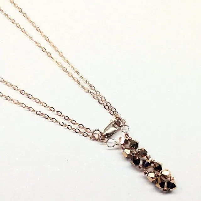 Super Sparkly Vertical Beaded Rose Gold Crystal Bar Necklace