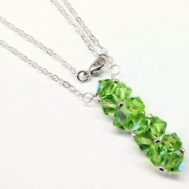 Silver Vertical Beaded Crystal Bar Necklace 18 inches - Light Green