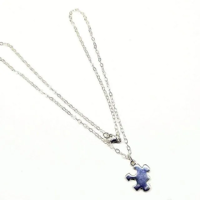 Sterling Silver Autism Awareness Puzzle Piece Chain Necklace
