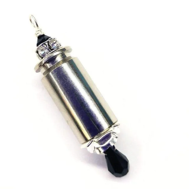 Vintage Style Pink Crystal Drop Silver Bullet Necklace - Black