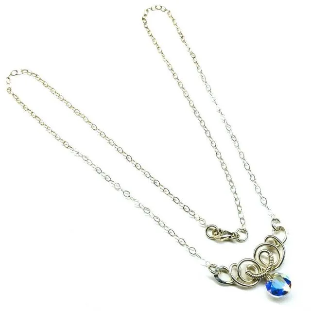 Silver Wire Sculpted Round Crystal Pendant Necklace Crystal