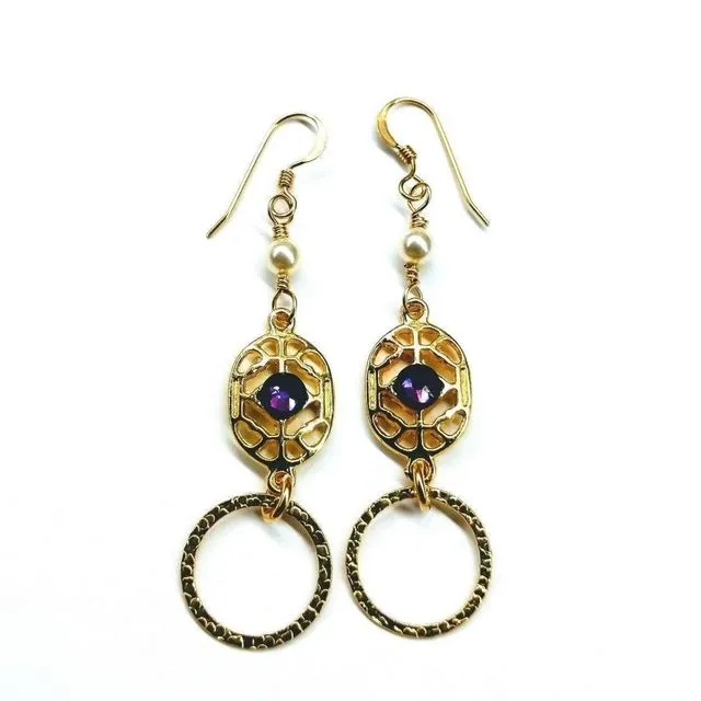 Gold Filled Purple Crystal Circle Earrings