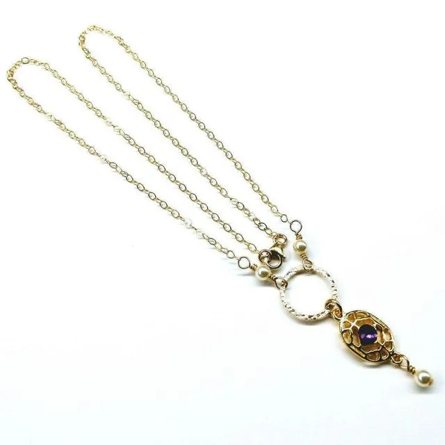 Gold Filled Purple Crystal Circle Necklace