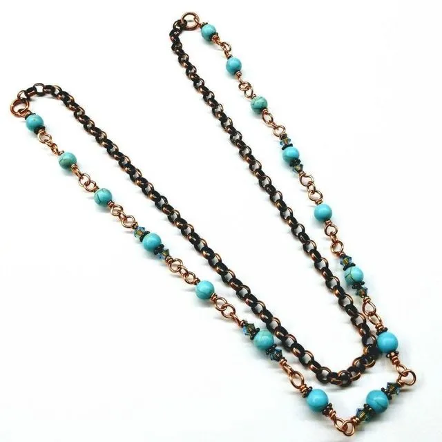 Wire Wrapped 24 Inches Copper Turquoise Necklace