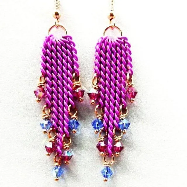 Hot Pink Tassel Chain Crystal Earrings