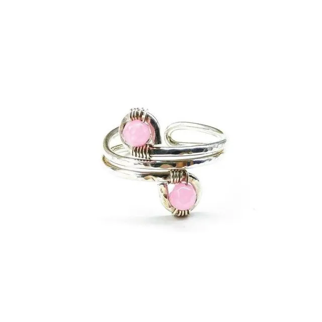 Wire wrapped Sterling Silver Pink Jade Adjustable Finger Toe Ring