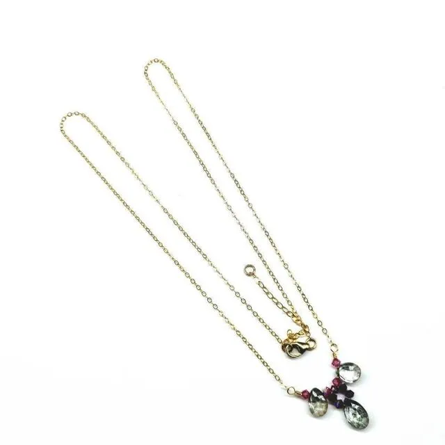 14 kt Gold Filled Fuchsia Rainbow Quartz Drop Gemstone Necklace