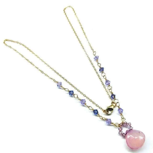 Purple Chalcedony Drop 14 KT Gold Filled Necklace