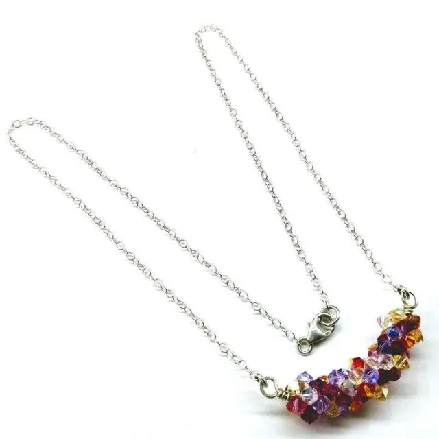 Silver Multi Color Spring Blossom Crystal Necklace