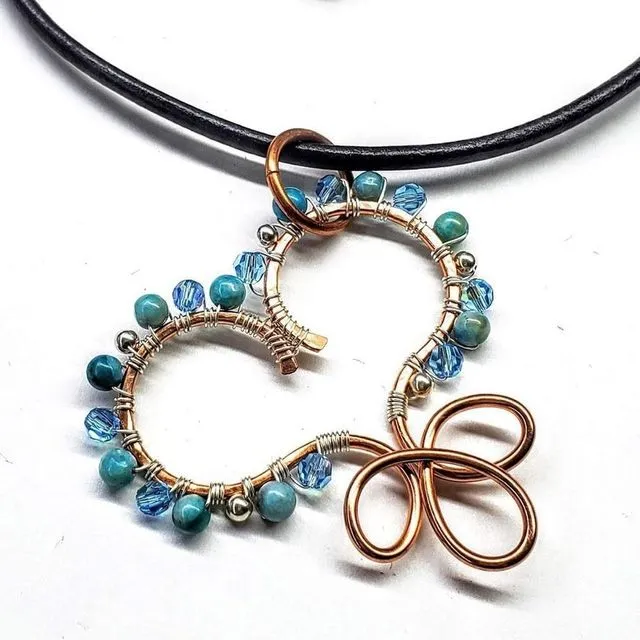 Copper Turquoise Wire Sculpted Heart Necklace