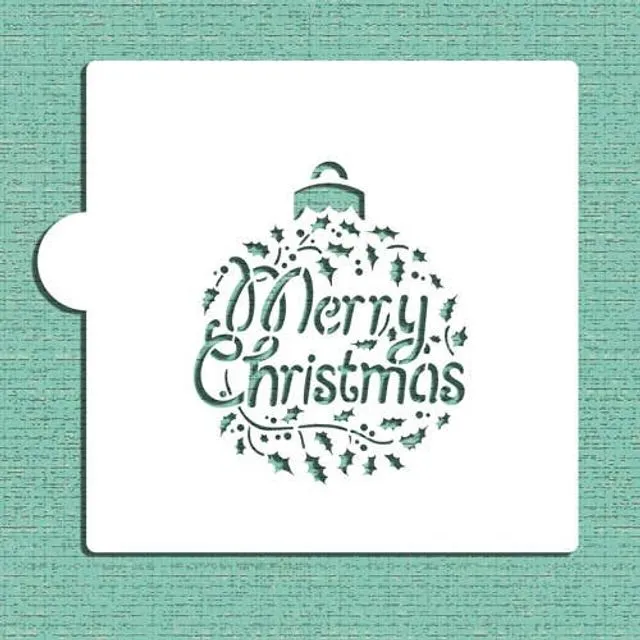 Merry Christmas Holly Ornament Cookie and Craft Stencil