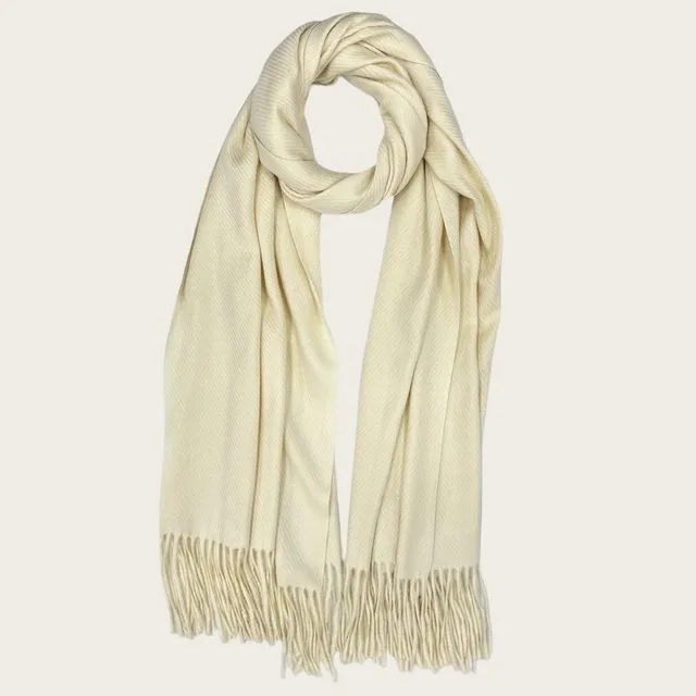 Plain cashmere mix scarf with ribbed structure in Cream