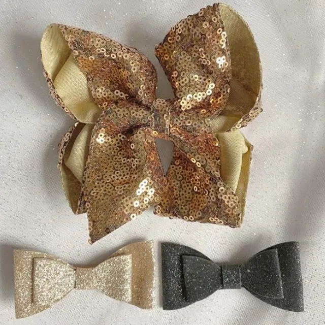 Big Hair Bow Gift Set in Gold